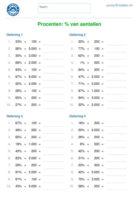 werkblad procenten van aantallen
