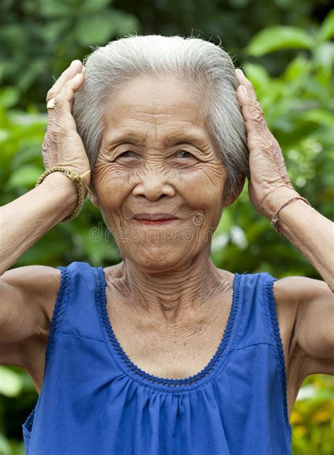 portrait old asian woman with gestures stock image image