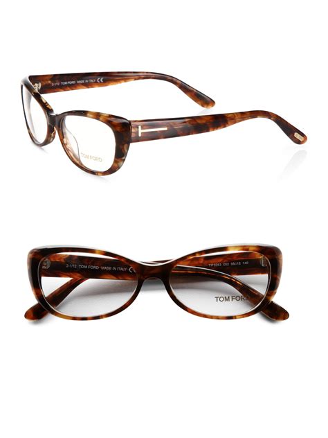 lyst tom ford small rectangular plastic eyeglasses in brown