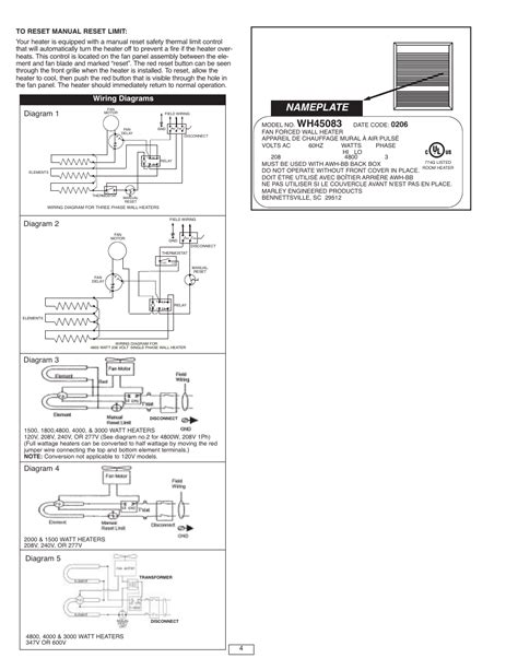 nameplate wiring diagrams qmark awh series architectural heavy duty wall heaters user