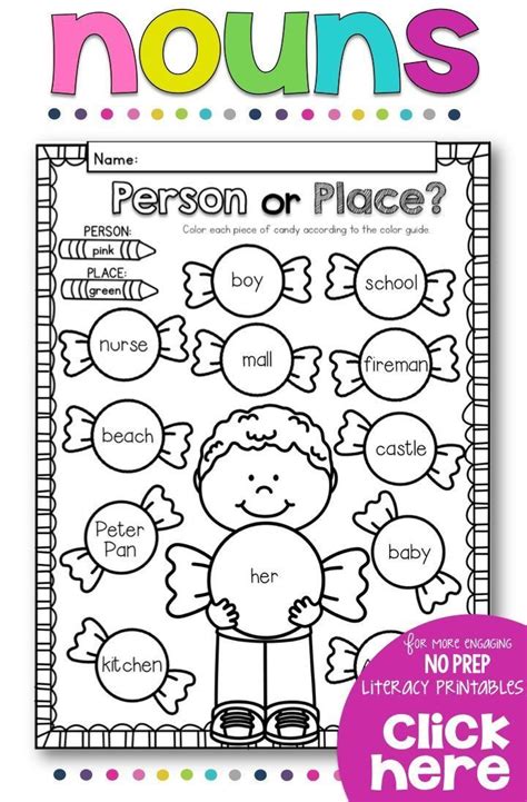 kindergarten printable worksheets  kindergarten worksheets nouns
