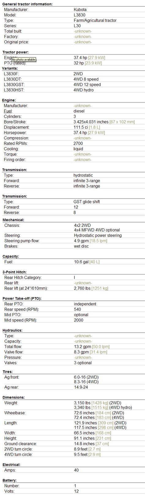 kubota  specifications attachments