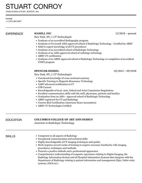 ct technologist resume samples velvet jobs