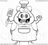 Pig Waving Lineart Chef Holding Illustration Spatula Royalty Clipart Cory Thoman Vector Cartoon 2021 sketch template