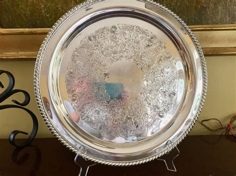 silver tray vintage silver plate   serving tray embossed