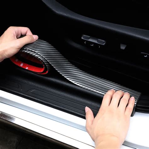 universal carbon fiber car door plastic sill scuff plate guards side trunk bumper cover