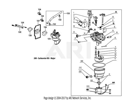 mtd ws lt  parts diagram  pjub carburetor assembly