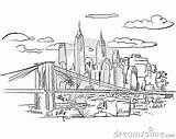 Brooklyn Skyline Coloring Sketch Outline Bridge Manhattan Template Pages Drawn Hand sketch template