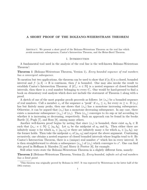 bolzano weierstrass theorem proof pdf