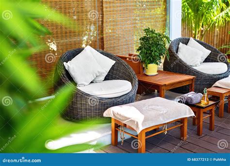 spa massage salon garden terrace  beauty centre interior stock