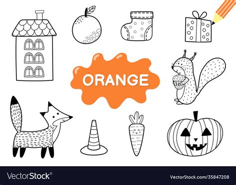 color elements  orange coloring page royalty  vector