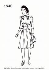 1940 Fashion Dress Silhouettes 1940s Silhouette Dresses 1950 Costume History Drawings Line Coloring Pages Drawing 40s Vintage 1949 1000 Era sketch template