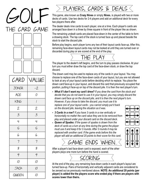 golf card game rules printable