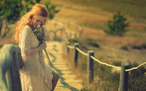 wallpaper sunlight trees women outdoors redhead model flowers