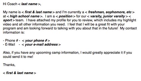email  college coach template  college recruiting