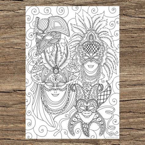 venetian masks printable adult coloring page  favoreads etsy
