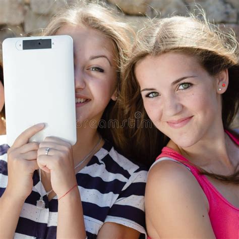 Happy Smiling Teen Girl And Tablet Computer Stock Image Image Of