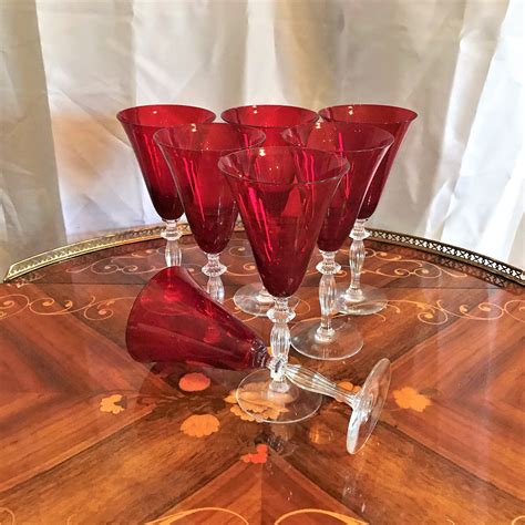 vintage morgantown glass monroe ruby red wine glasses with clear ribbed