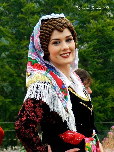 Albanian Woman Girl In Traditional Costume Folk Clothes One Of The