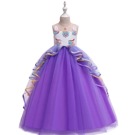 Jednorožec Princezna Dlouhé šaty Kostým Květina Dívka šaty Narozeniny