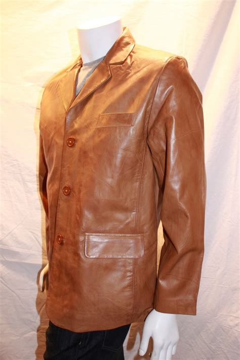 men s 3 button classic leather blazer available in tan radford