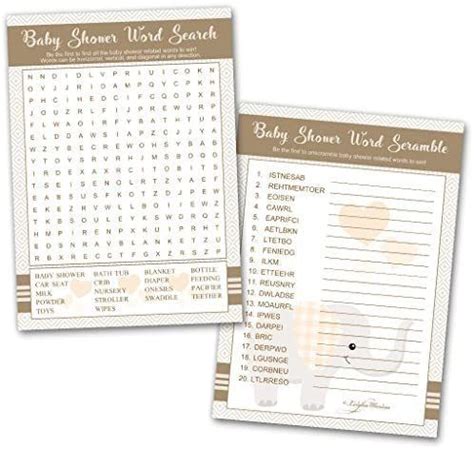 baby shower game cards word search  word scramble baby shower