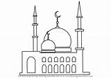 Draw Mosque Drawing Masjid Islam Step Drawings Learn sketch template