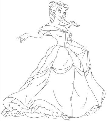 disney princess belle   gown coloring sheet