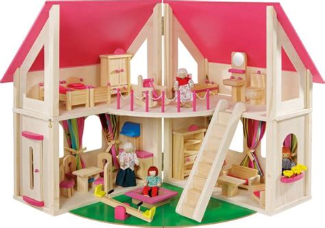 bolcom howa houten poppenhuis opvouwbare met  meubels set en  poppen  howa speelgoed
