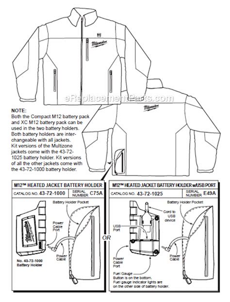 milwaukee   heated jacket oem replacement parts  ereplacementpartscom