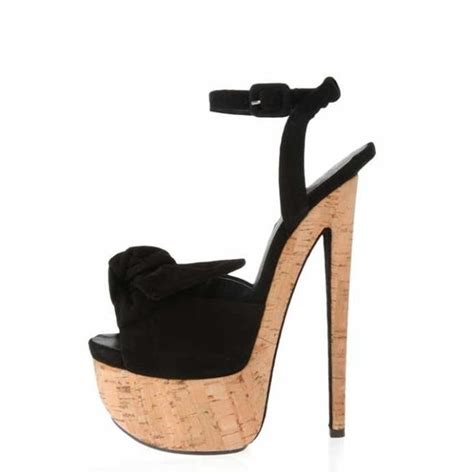 sexy black knot bowtie wooden platform high heels women sandals cut out