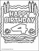 Birthday Coloring Pages Printable Color Card Happy 4th Year Old Holiday Cards Cake Sheets Season Kids Years Children Sheet Template sketch template