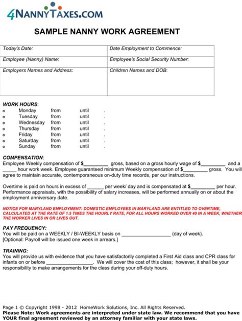 nanny contract template daycare contract nanny contract model