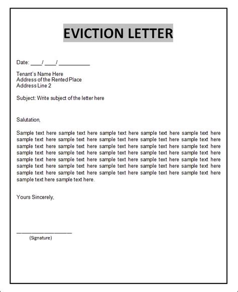eviction letter templates   word excel  formats samples