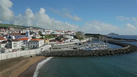 general view  town  harbour angra  heroismo terceira island azores portugal stock