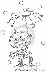Clown Umbrella Holding Outline Coloring Illustration Vector Funny Book sketch template