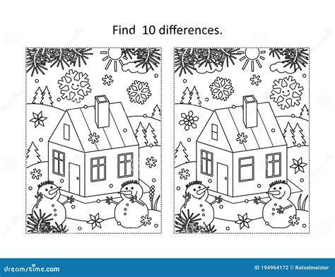 cabin  winter find  differences picture puzzle  coloring page