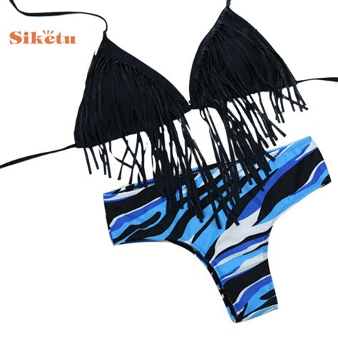 Bikini Women Bathing Suit Tassel Sexy Female Bikini Set Pad Up