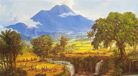 lukisan pemandangan desa  kaki gunung