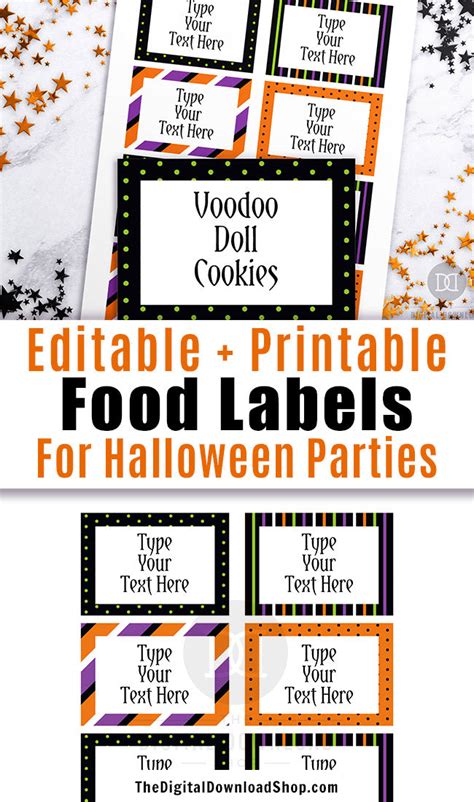 halloween food labels printable editable  digital  shop