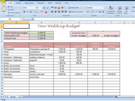 simple wedding budget worksheet printable  timesavingtemplates