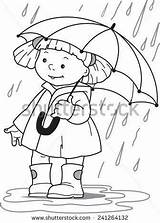 Raincoat Umbrella Coloring Girl Pages Little Boots Under Drawing Rain Hiding Rubber Kids Shutterstock Rainy Boy Stock Illustration Girls Color sketch template