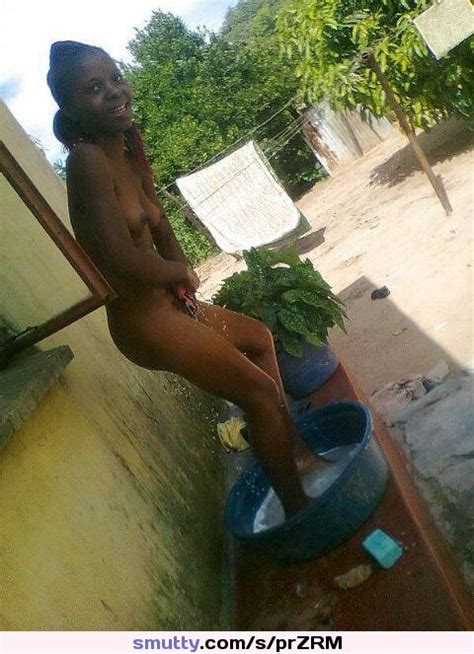 ebony shower outdoor nude