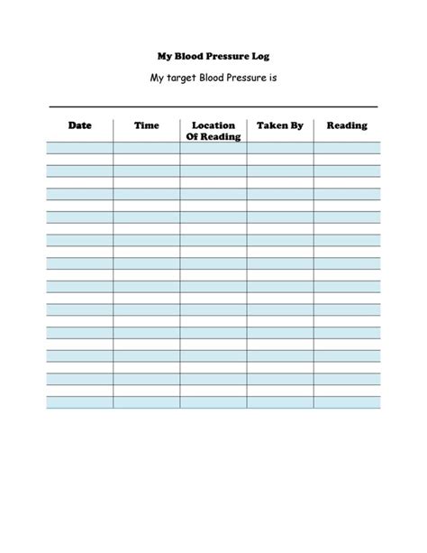 printable blood pressure log templates templatelab