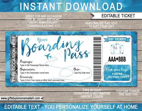 printable airline ticket template  gift