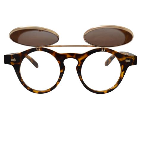 Horn Rimmed Glasses Tortoise Shell Frames And Gold Flip Up Lenses