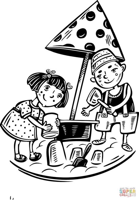 kids boy  girl playing   playground coloring page