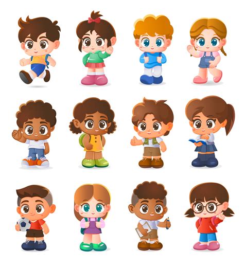 set  kids character design  vector art  vecteezy