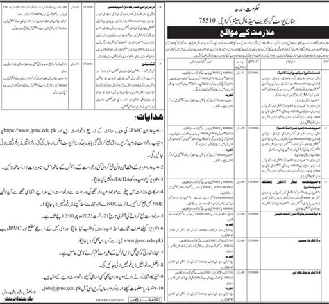 Vacancies Available At Jinnah Postgraduate Medical Center 2024 Job