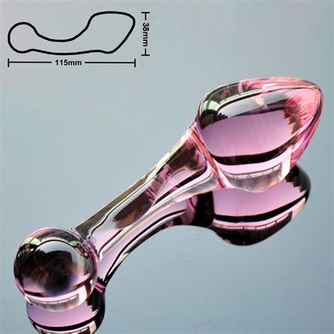 43mm pink crystal anal dildo pyrex glass bead butt plug fake male penis